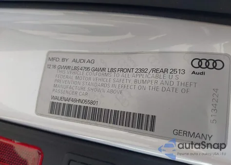 2017 Audi A4 2.0T Premium из США, поврежденный, VIN WAUENAF46HN055801
